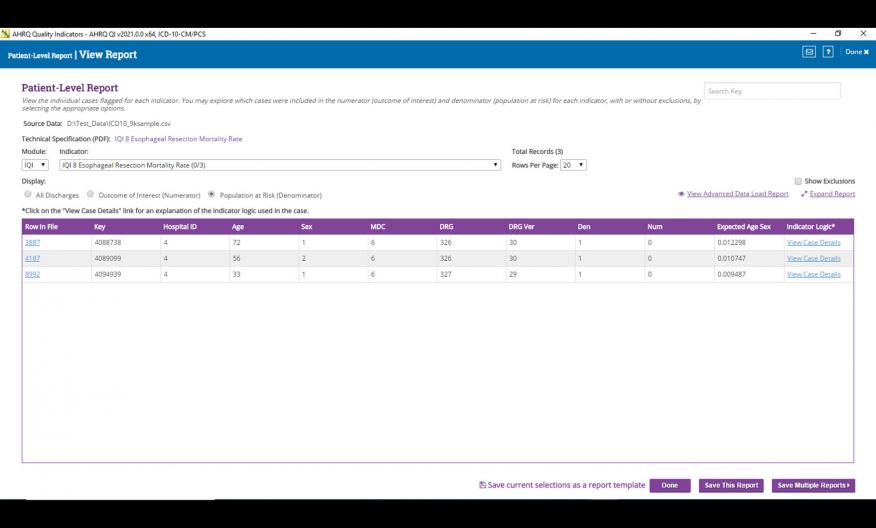 AHRQ QI Patient Level Report